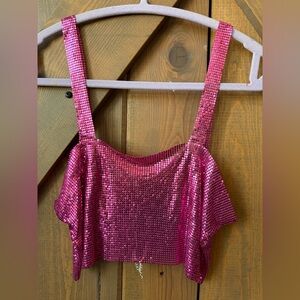 Sparkling Hot Pink Chainmail Crop Top